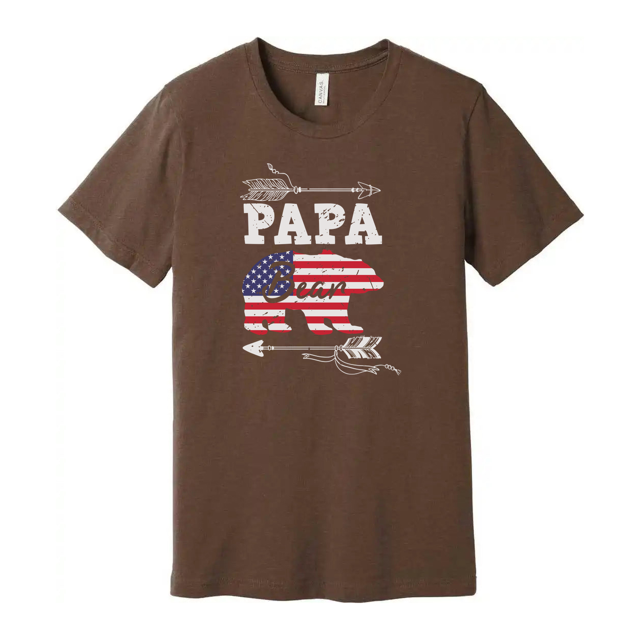Papa Bear American Flag Graphic T Shirt For Dads Unisex Patriotic Casual Tee For Fathers