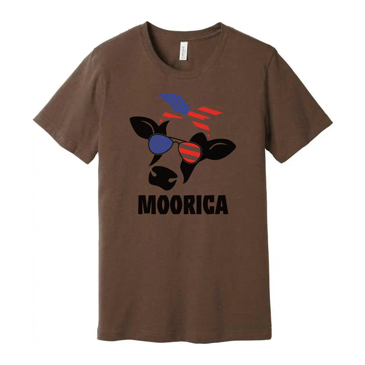 Moorica Cow With American Flag Sunglasses Graphic T Shirt For Men Women Unisex Patriotic Apparel