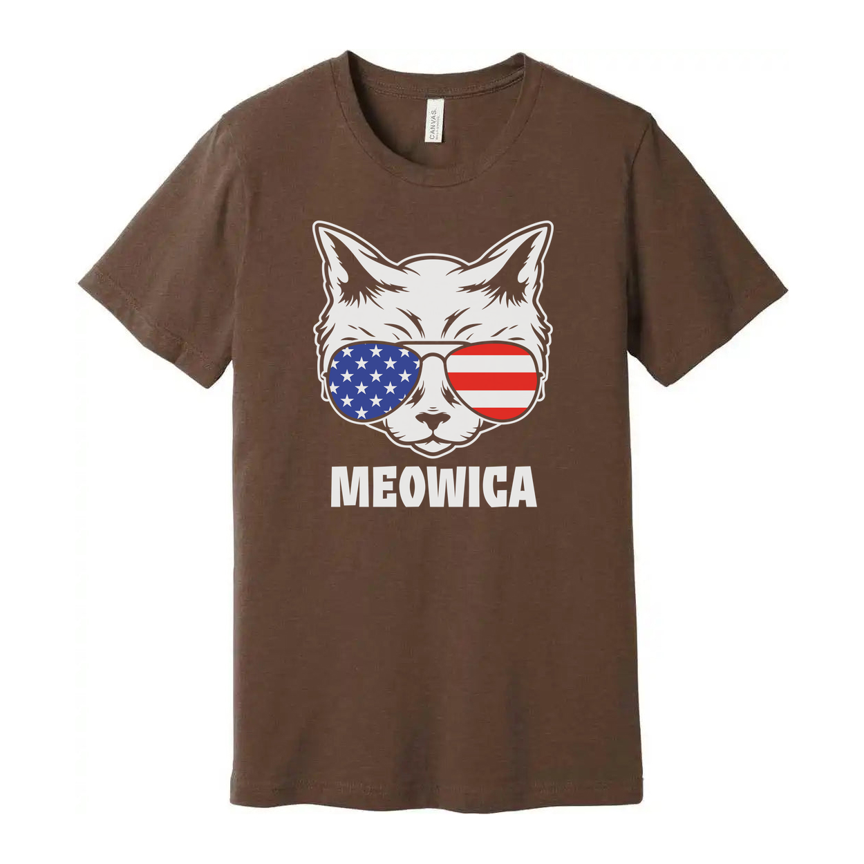 Meowica American Flag Sunglasses Cat Graphic Unisex Short Sleeve Tee With Bold Print