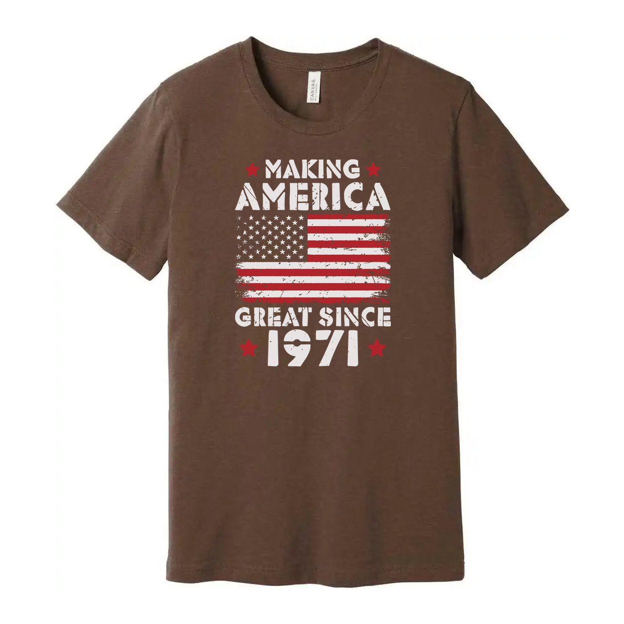 Unisex T Shirt With Distressed American Flag Graphic And Making America Great Since 1971