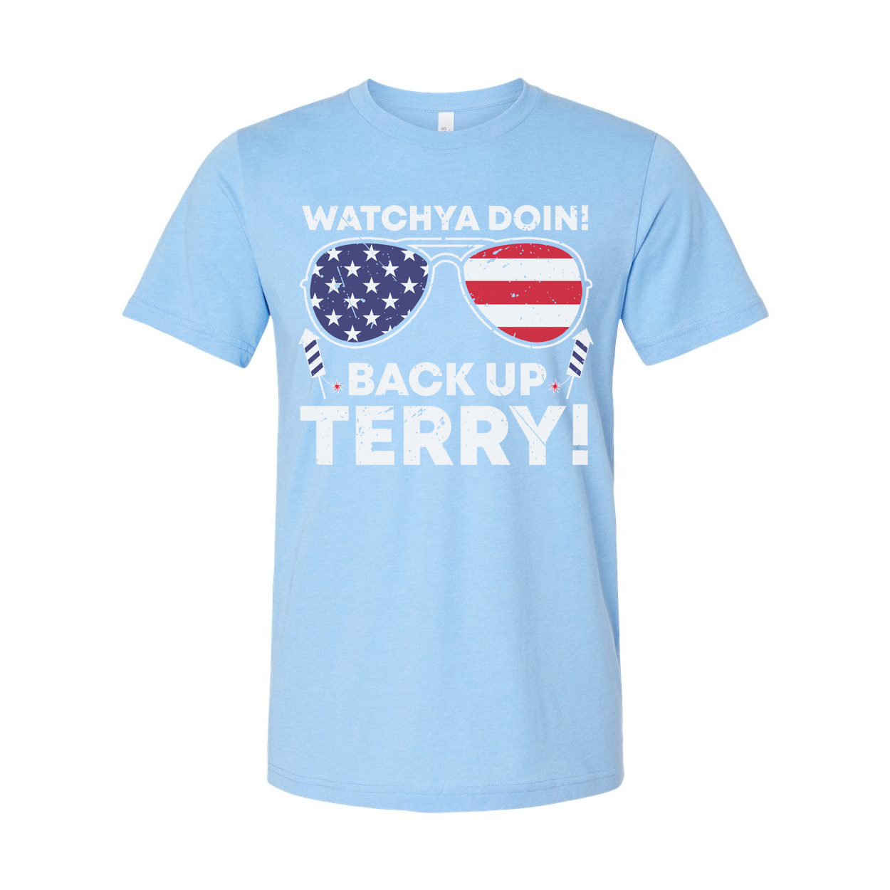 Unisex Patriotic Graphic Tee With Star Spangled Sunglasses and Back Up Terry Text
