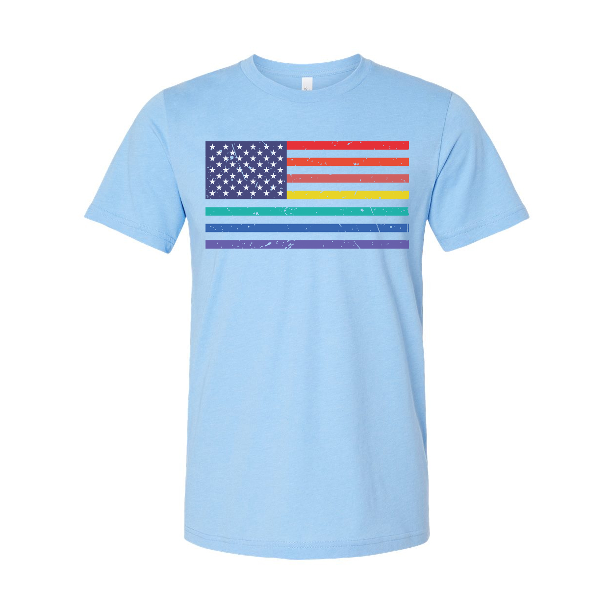 Unisex American Flag Tee With Rainbow Stripes Graphic Across Chest For Pride And Equality