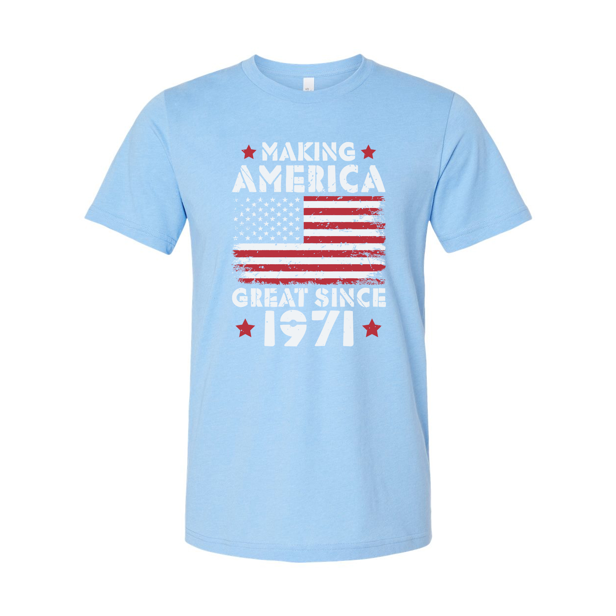 Unisex T Shirt With Distressed American Flag Graphic And Making America Great Since 1971