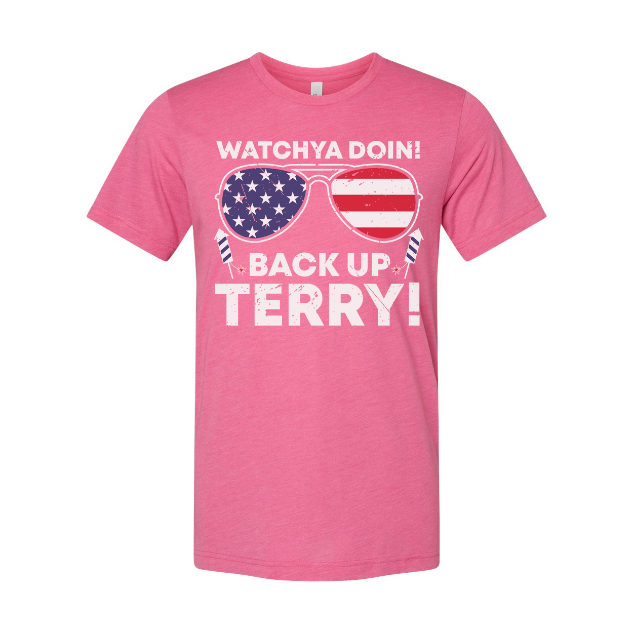 Unisex Patriotic Graphic Tee With Star Spangled Sunglasses and Back Up Terry Text