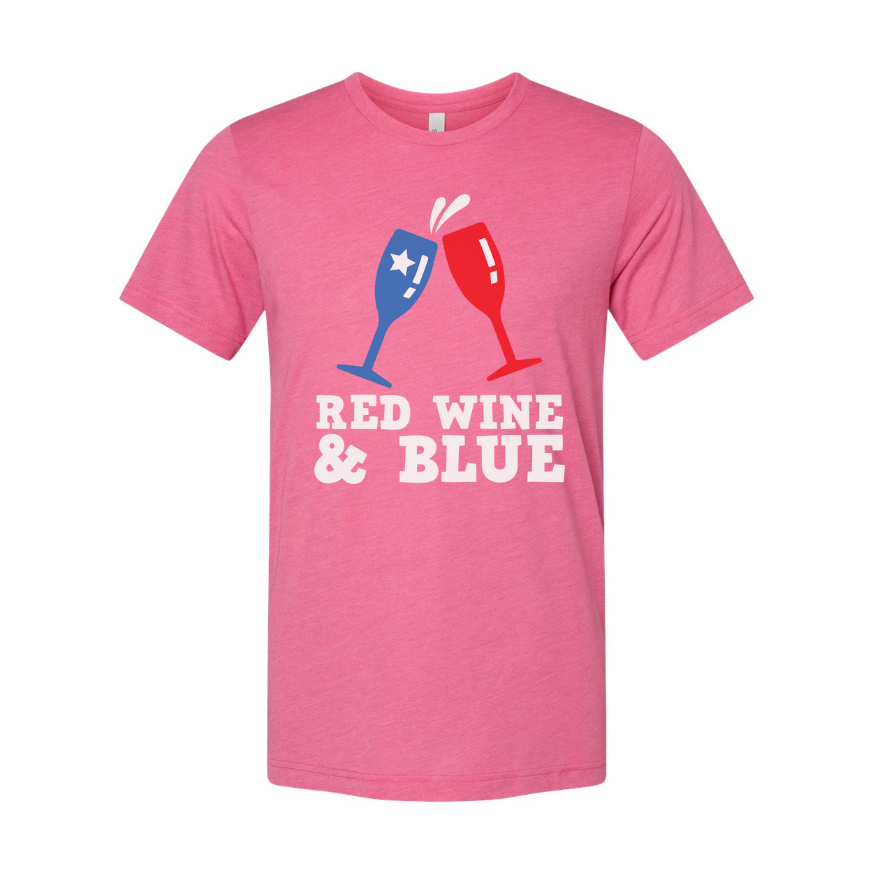 Red Wine And Blue Clinking Glasses Graphic Tee For Unisex Adults Patriotic Celebration Design