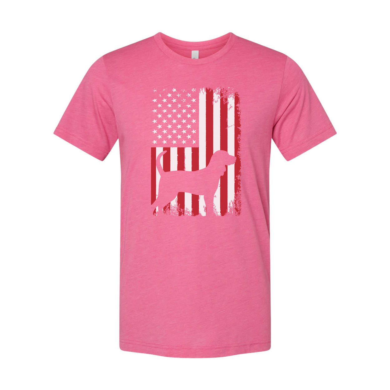 Unisex Patriotic Dog Silhouette Overlaid On Grunge American Flag Graphic T Shirt