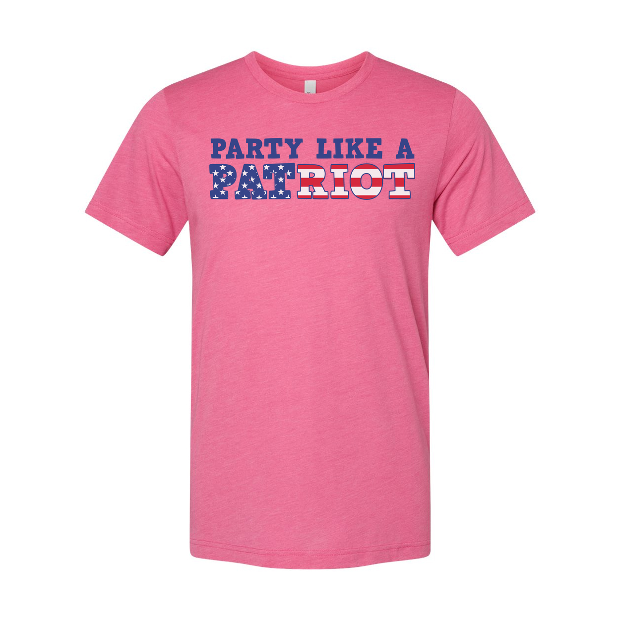Unisex Short Sleeve Graphic Tee Featuring Party Like A Patriot With Stars And Stripes Lettering