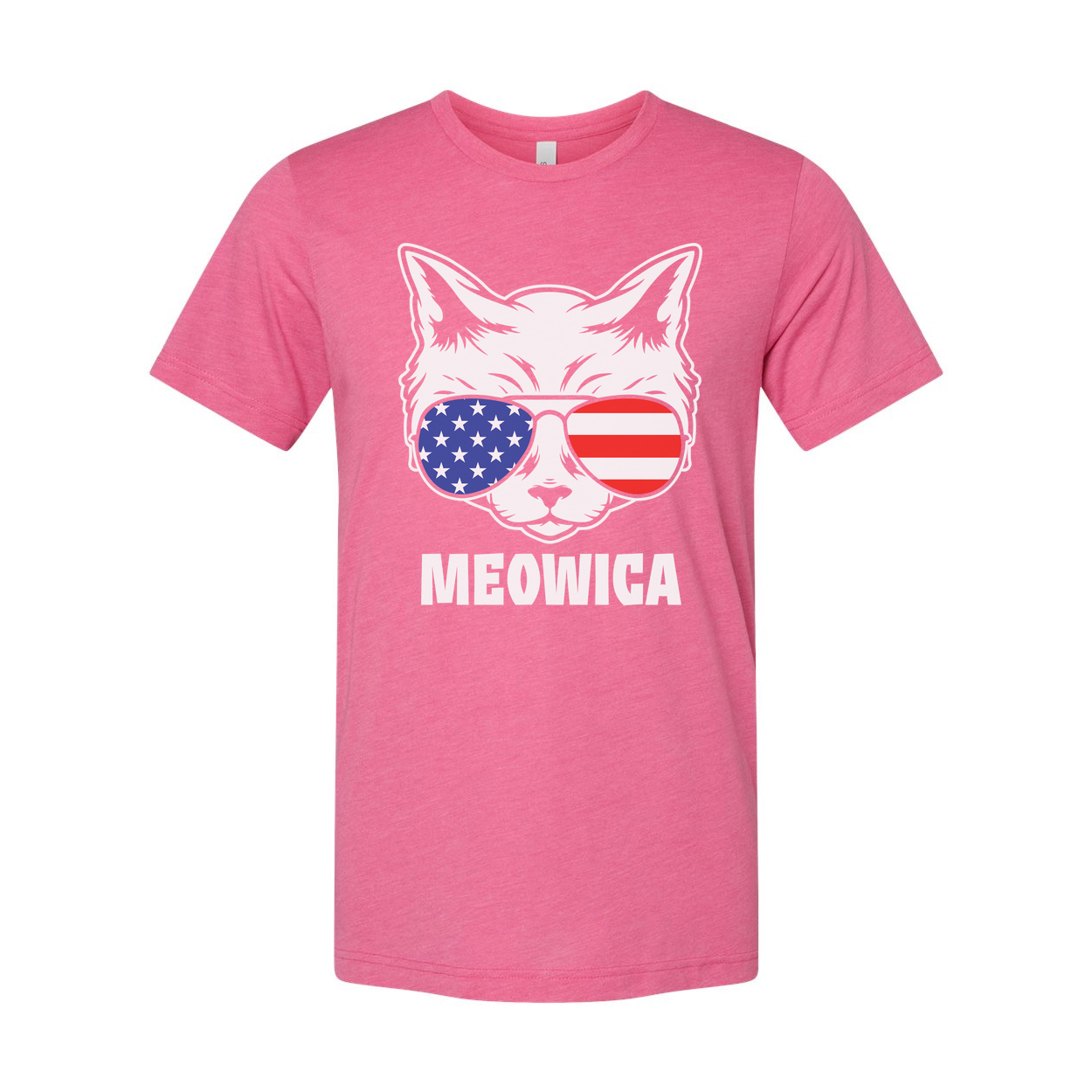 Meowica American Flag Sunglasses Cat Graphic Unisex Short Sleeve Tee With Bold Print