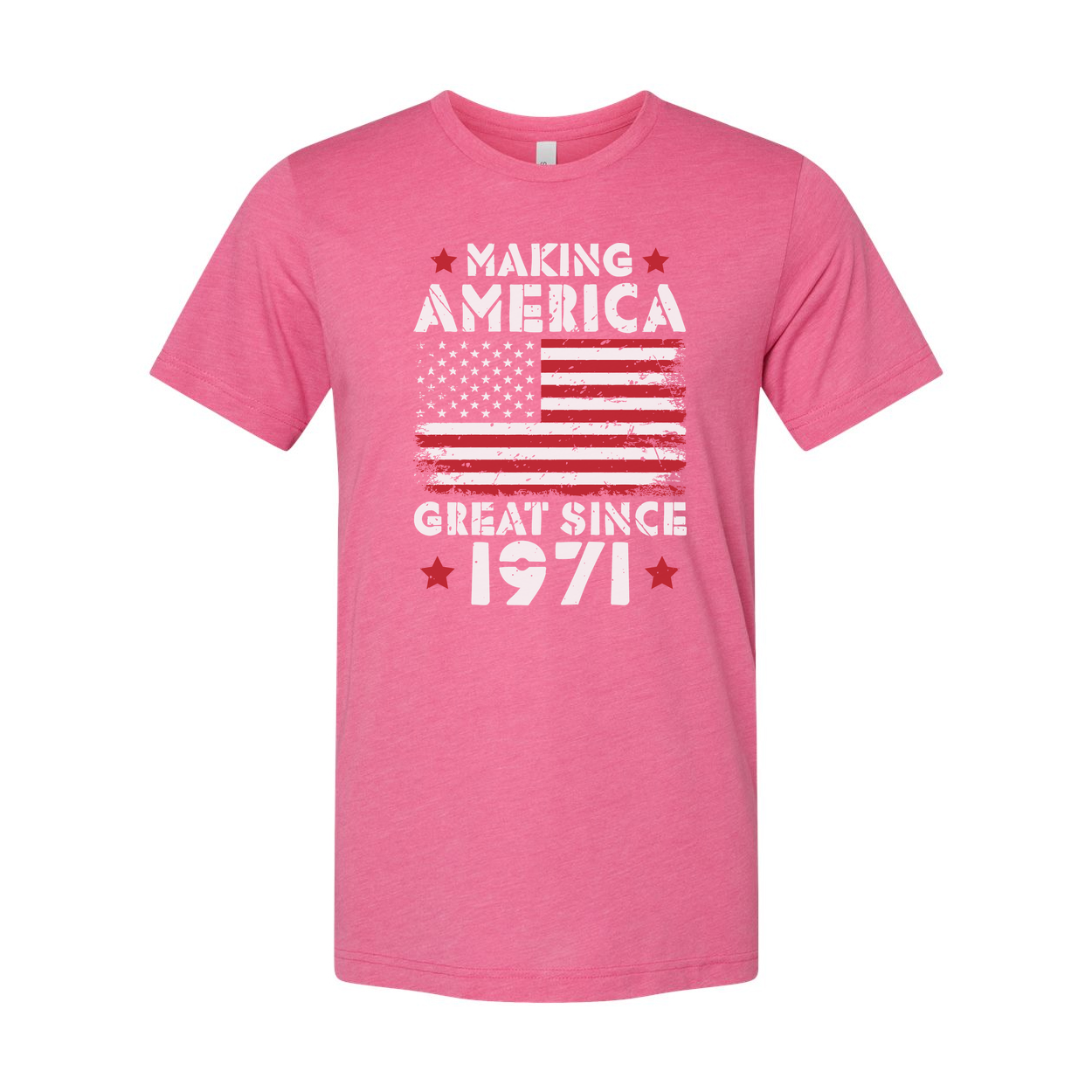 Unisex T Shirt With Distressed American Flag Graphic And Making America Great Since 1971