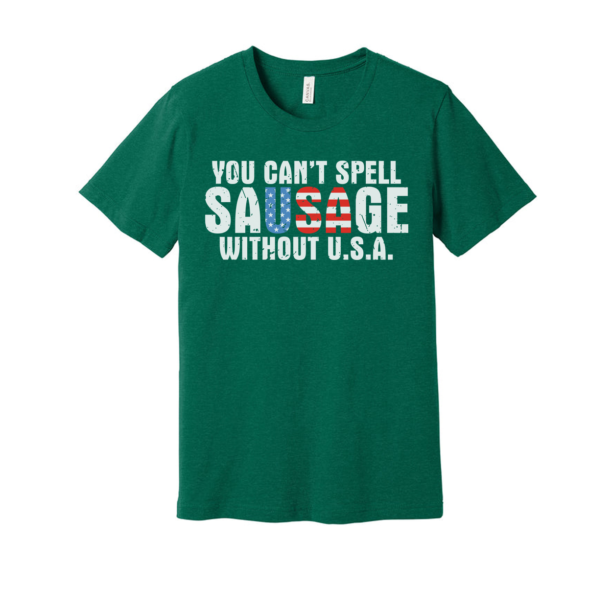 Unisex T Shirt With You Can't Spell Sausage Without USA Patriotic Graphic Tee Design