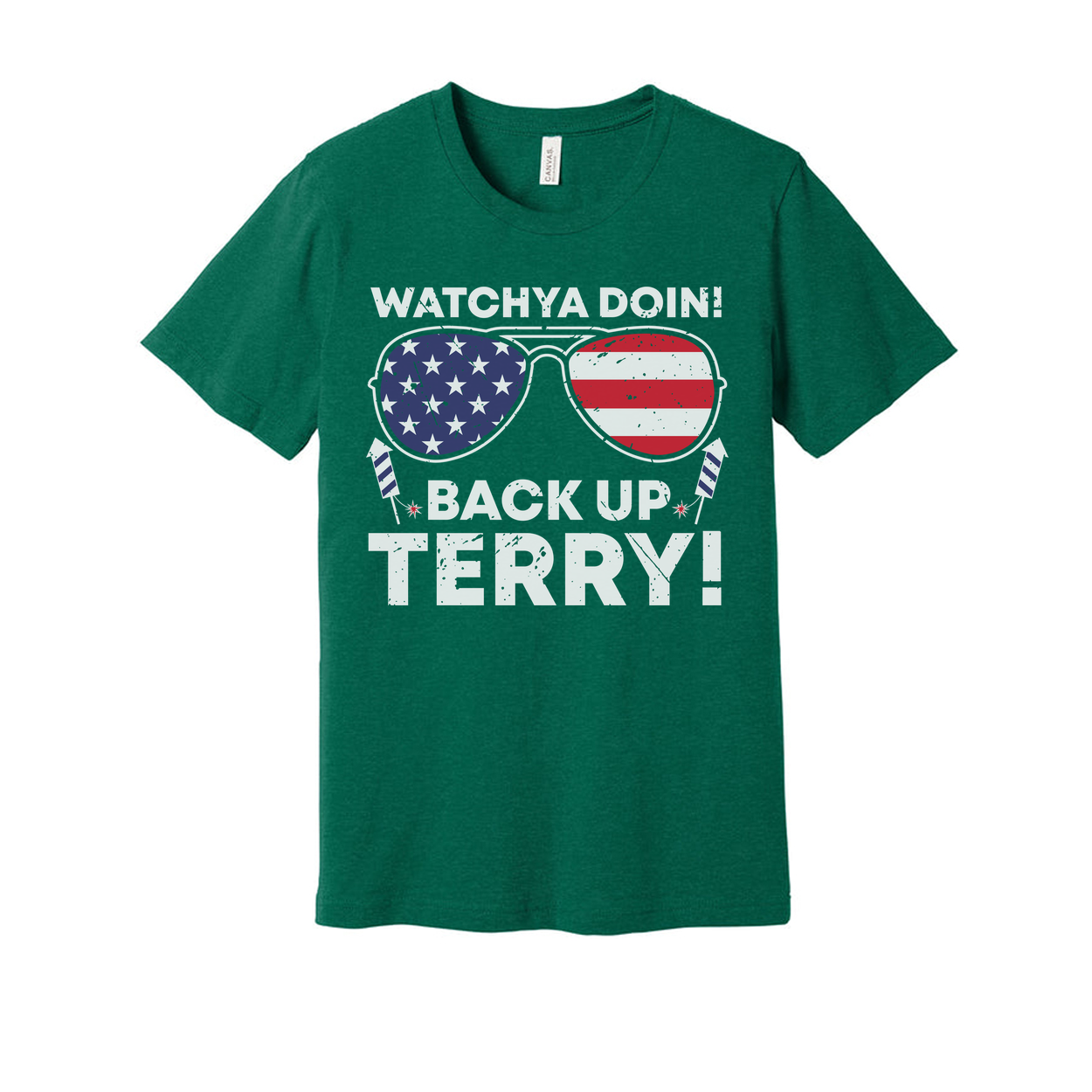 Unisex Patriotic Graphic Tee With Star Spangled Sunglasses and Back Up Terry Text