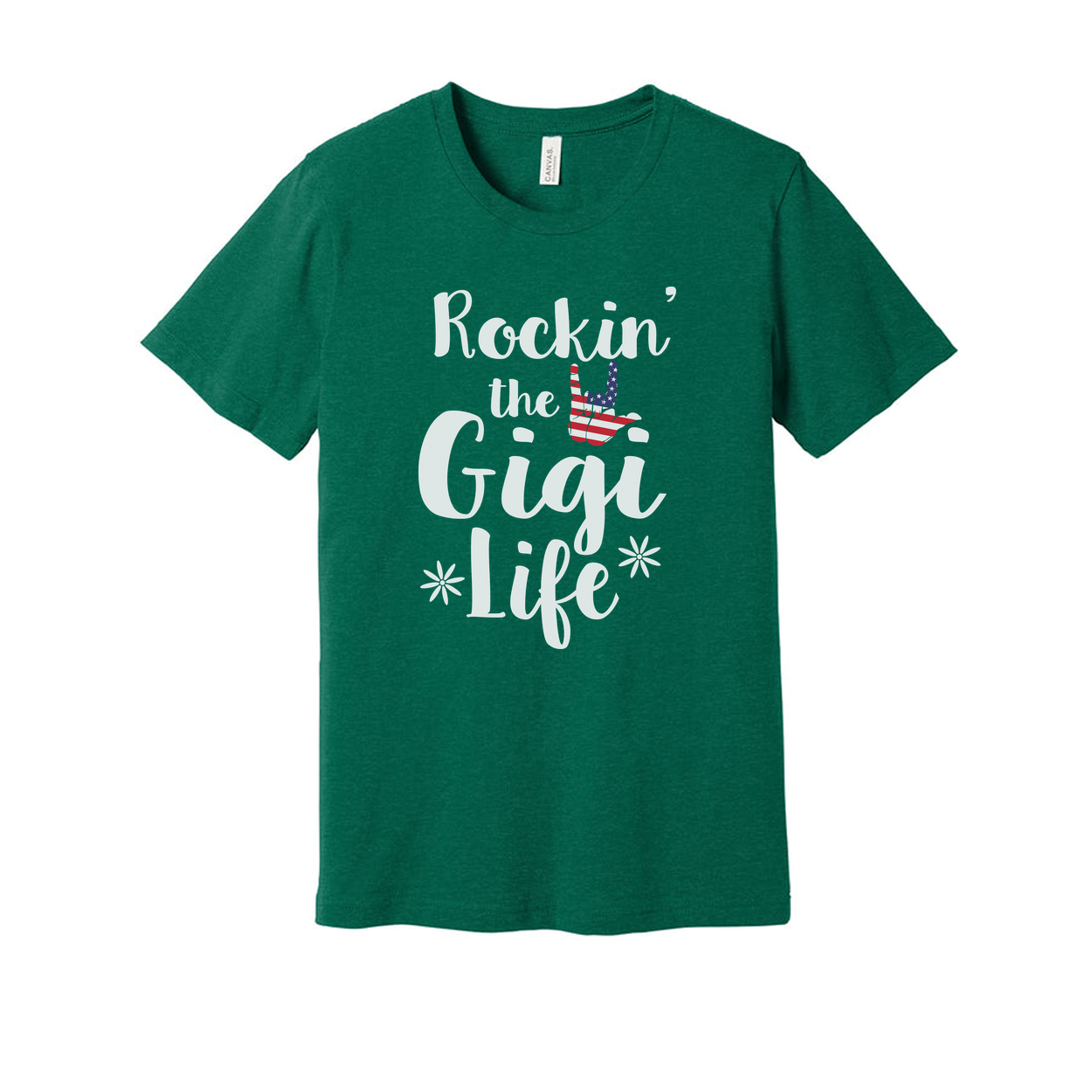Unisex Graphic T Shirt Rockin' The GiGi Life With American Flag Hand Sign Design
