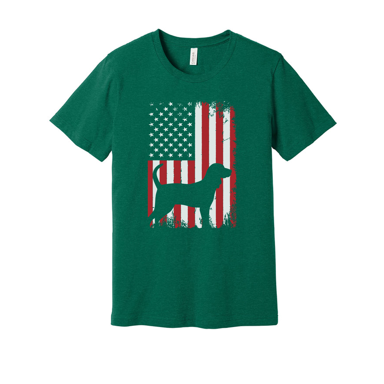 Unisex Patriotic Dog Silhouette Overlaid On Grunge American Flag Graphic T Shirt