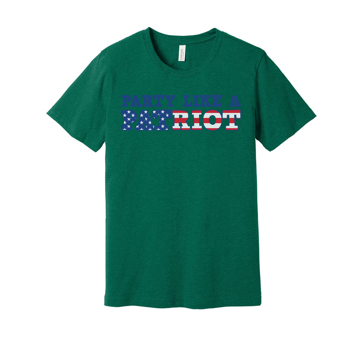 Unisex Short Sleeve Graphic Tee Featuring Party Like A Patriot With Stars And Stripes Lettering