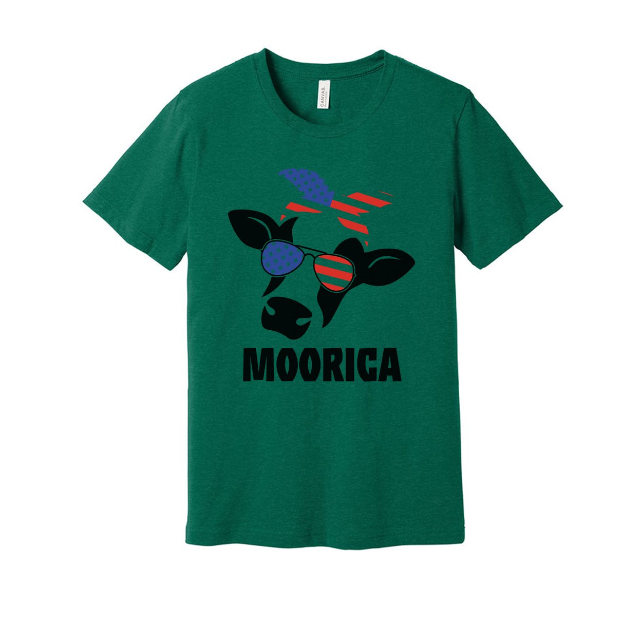 Moorica Cow With American Flag Sunglasses Graphic T Shirt For Men Women Unisex Patriotic Apparel
