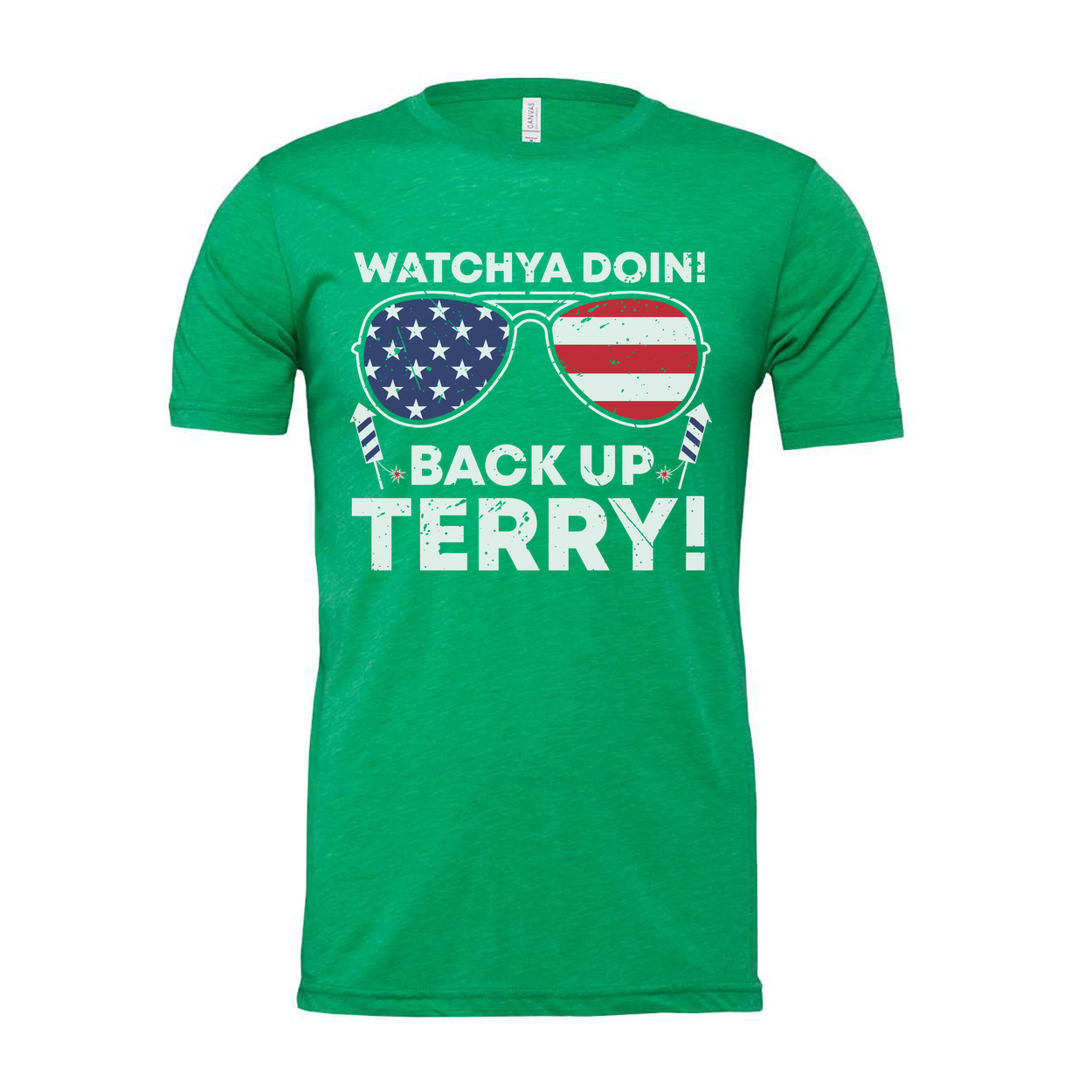 Unisex Patriotic Graphic Tee With Star Spangled Sunglasses and Back Up Terry Text