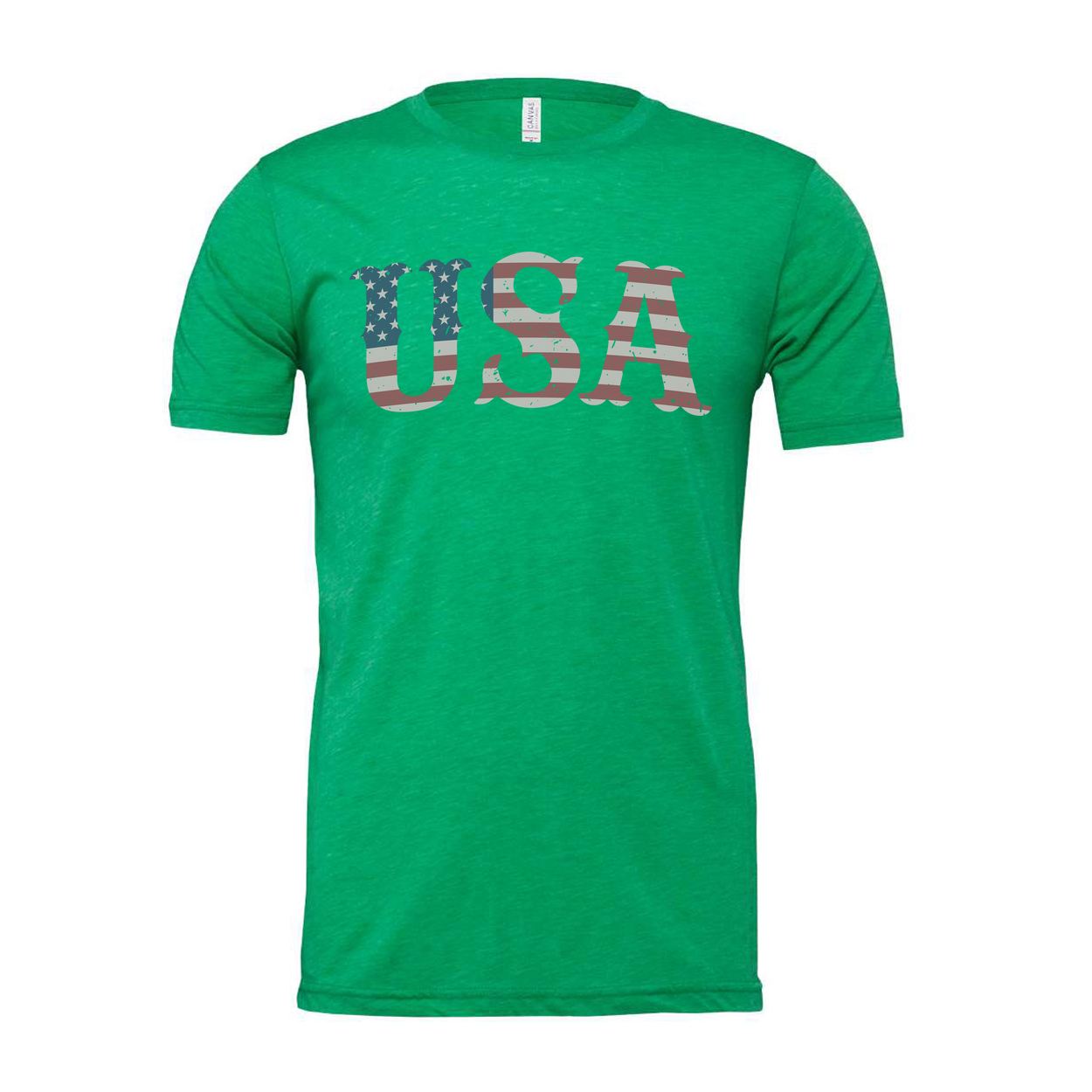 Unisex USA Flag Letter Graphic Tee With Distressed Stars And Stripes Design Short Sleeve