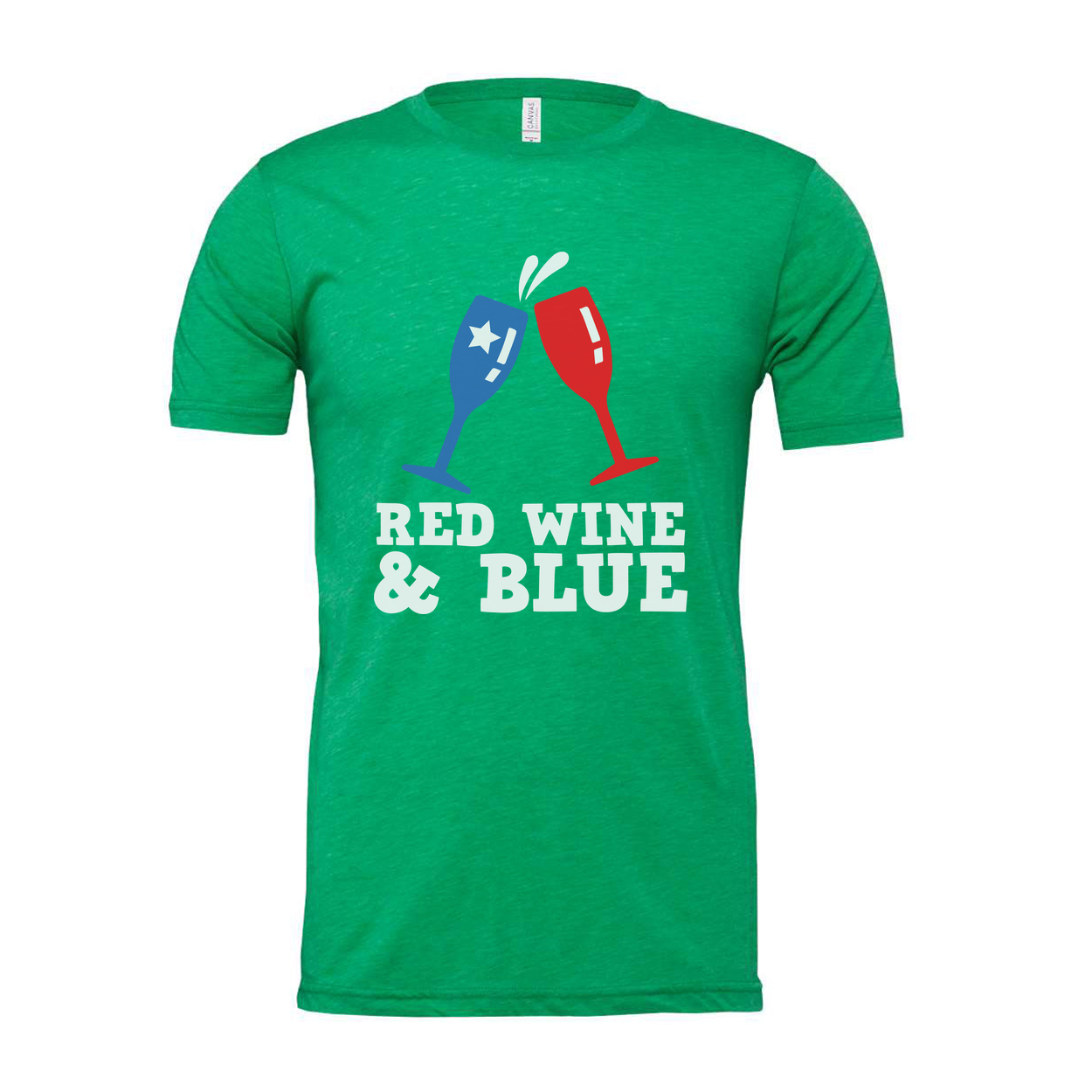 Red Wine And Blue Clinking Glasses Graphic Tee For Unisex Adults Patriotic Celebration Design