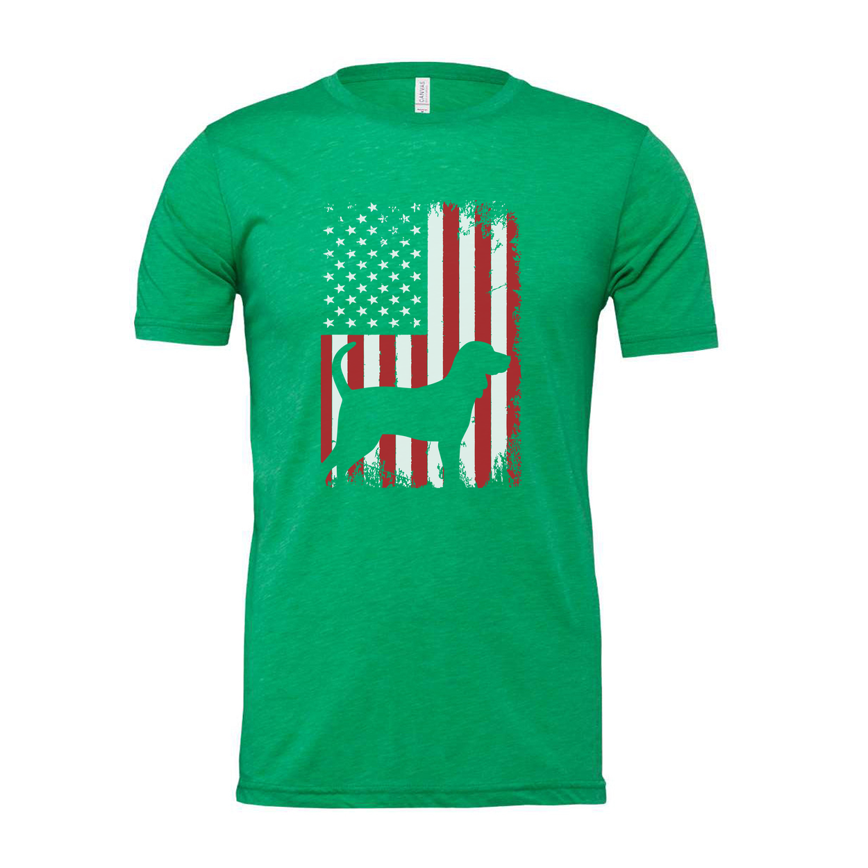 Unisex Patriotic Dog Silhouette Overlaid On Grunge American Flag Graphic T Shirt