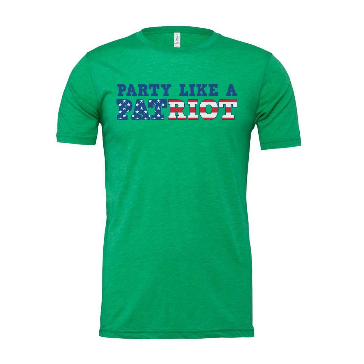 Unisex Short Sleeve Graphic Tee Featuring Party Like A Patriot With Stars And Stripes Lettering