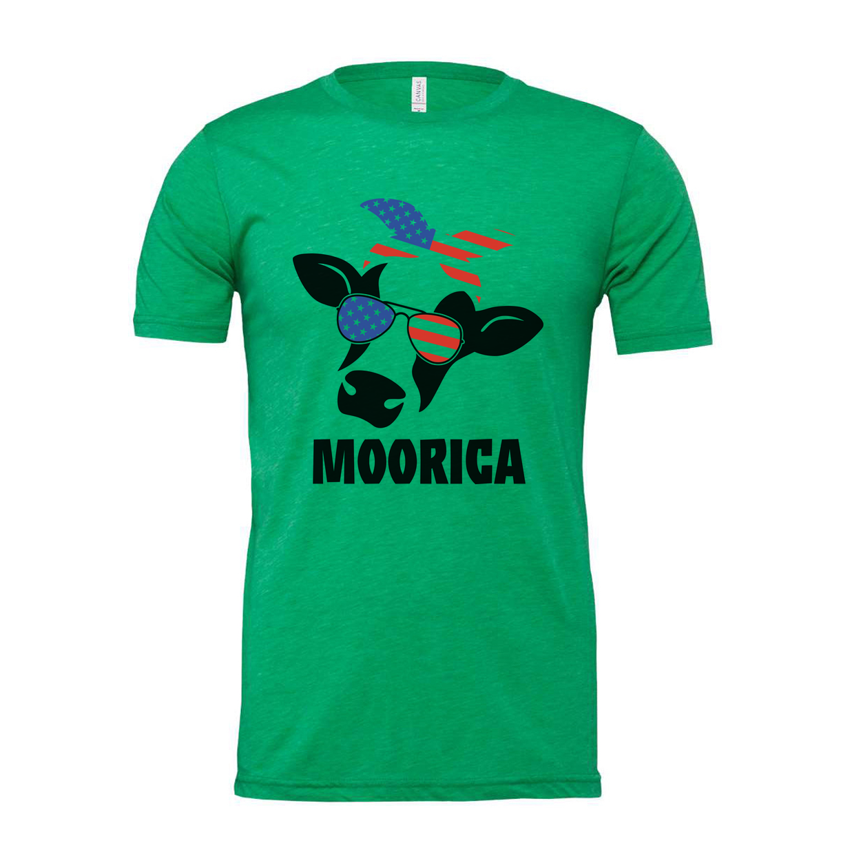 Moorica Cow With American Flag Sunglasses Graphic T Shirt For Men Women Unisex Patriotic Apparel