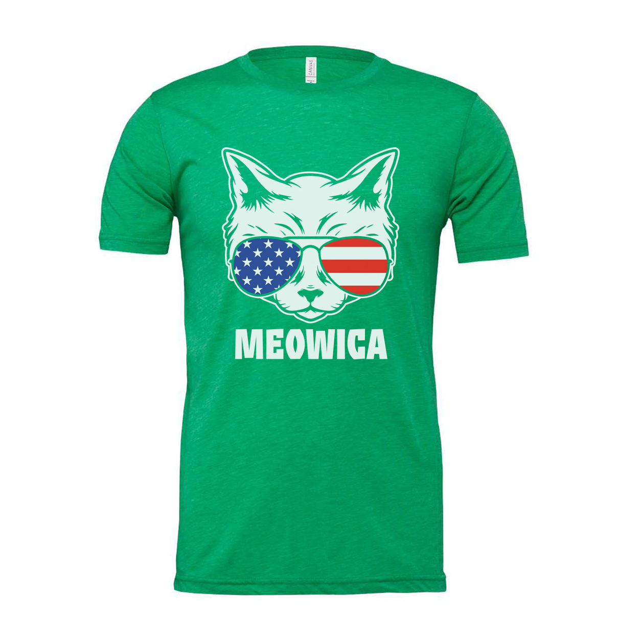 Meowica American Flag Sunglasses Cat Graphic Unisex Short Sleeve Tee With Bold Print