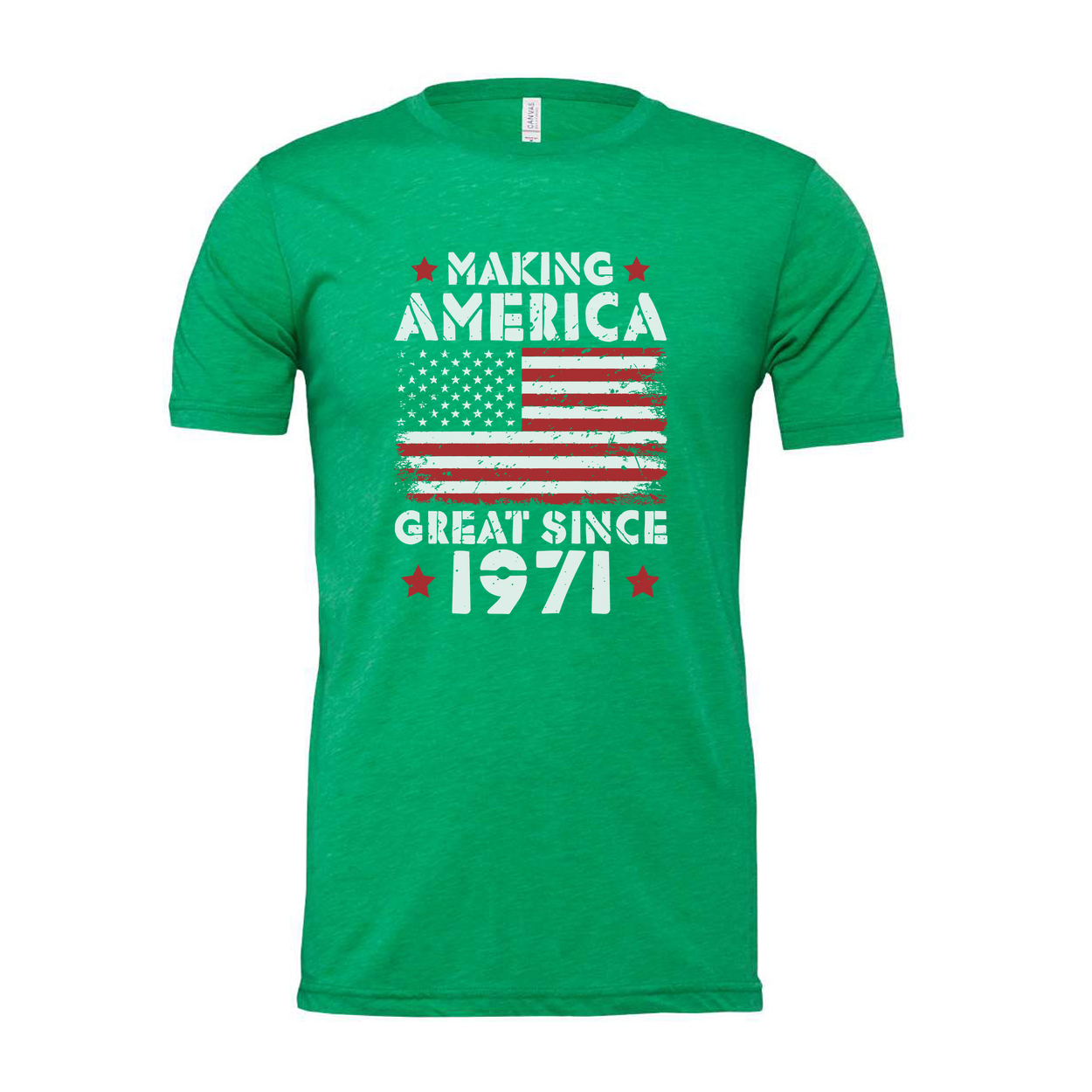 Unisex T Shirt With Distressed American Flag Graphic And Making America Great Since 1971