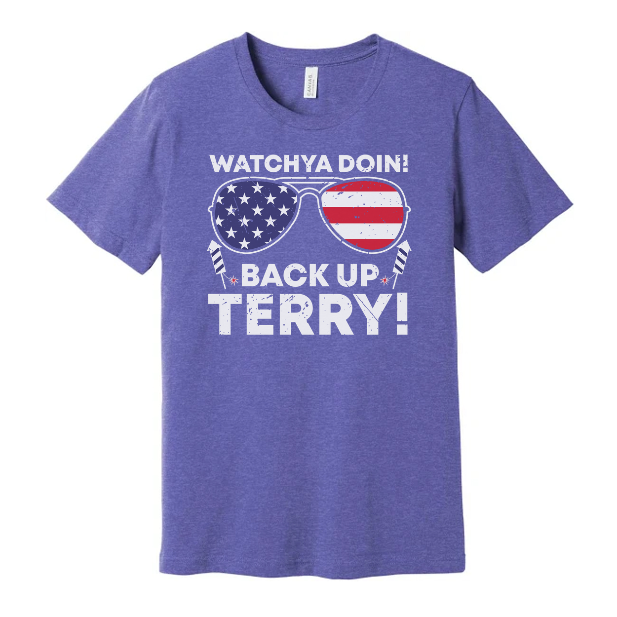 Unisex Patriotic Graphic Tee With Star Spangled Sunglasses and Back Up Terry Text