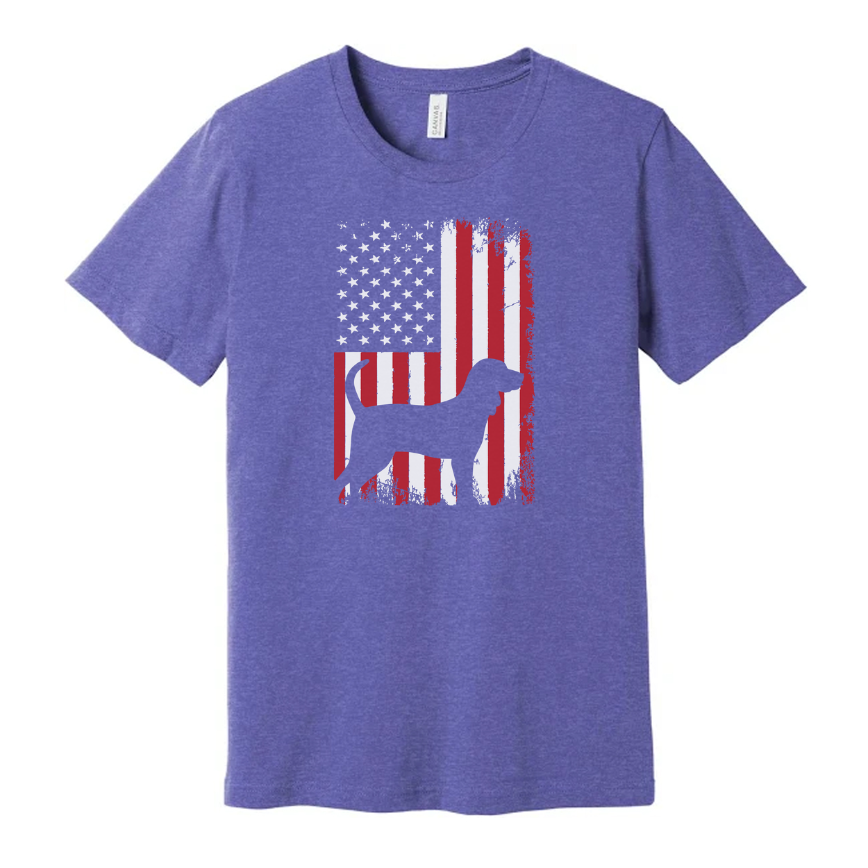 Unisex Patriotic Dog Silhouette Overlaid On Grunge American Flag Graphic T Shirt