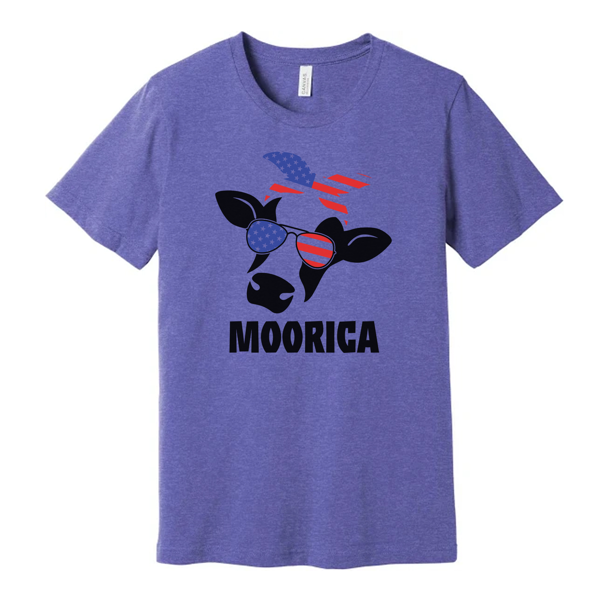 Moorica Cow With American Flag Sunglasses Graphic T Shirt For Men Women Unisex Patriotic Apparel