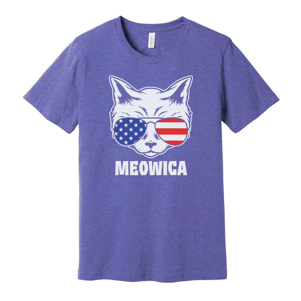 Meowica American Flag Sunglasses Cat Graphic Unisex Short Sleeve Tee With Bold Print