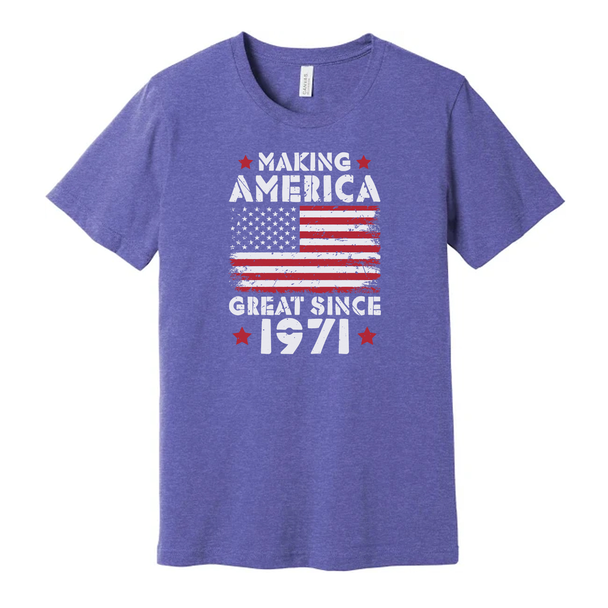 Unisex T Shirt With Distressed American Flag Graphic And Making America Great Since 1971