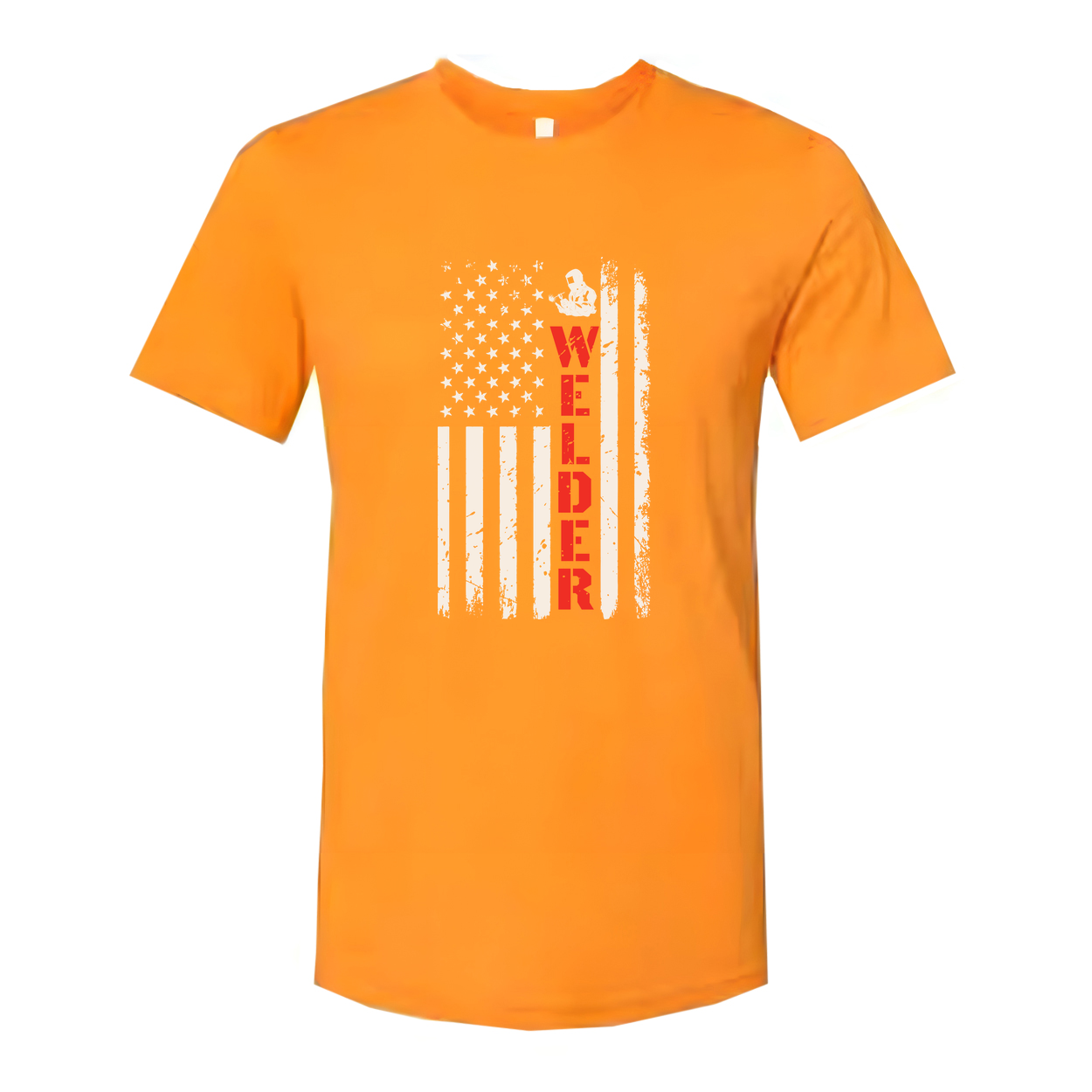 Unisex Welder Flag Graphic T Shirt With Distressed American Flag And Red Vertical Welder Text
