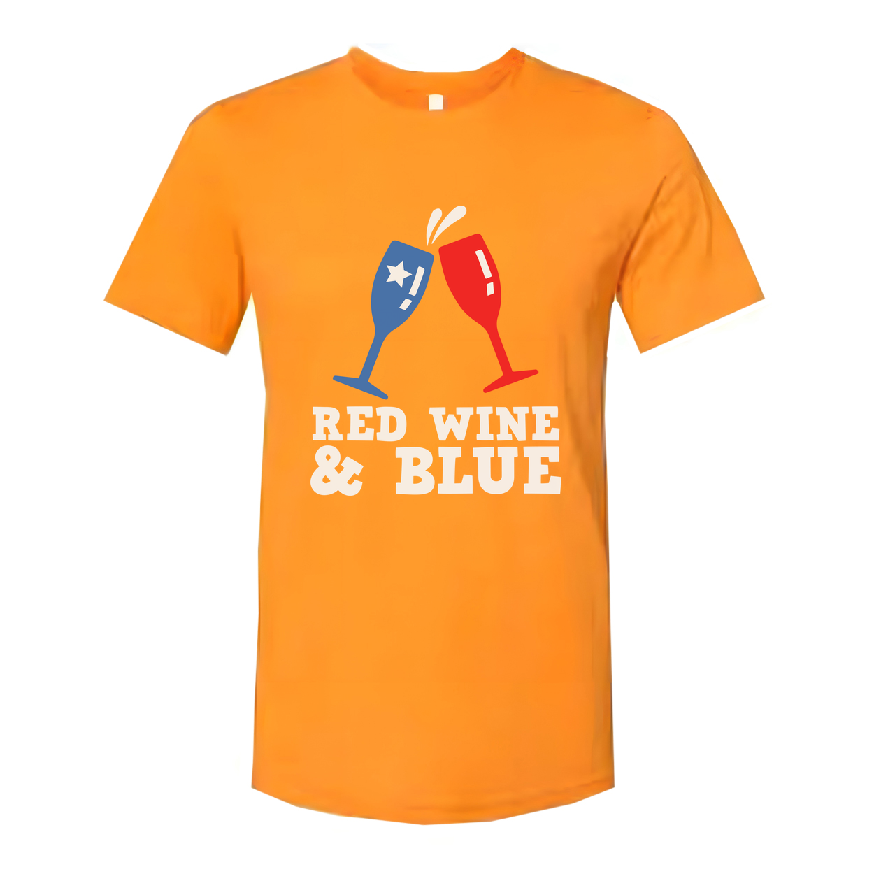 Red Wine And Blue Clinking Glasses Graphic Tee For Unisex Adults Patriotic Celebration Design