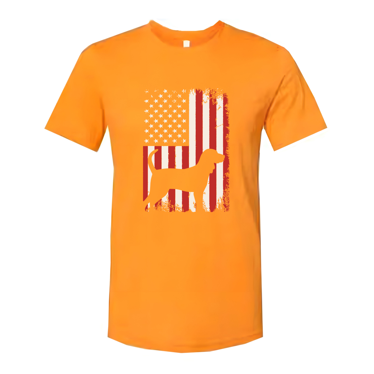 Unisex Patriotic Dog Silhouette Overlaid On Grunge American Flag Graphic T Shirt