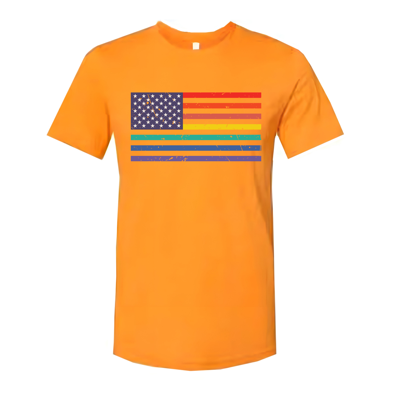 Unisex American Flag Tee With Rainbow Stripes Graphic Across Chest For Pride And Equality