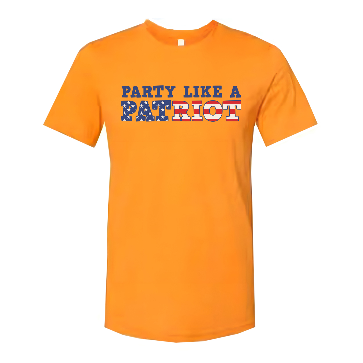 Unisex Short Sleeve Graphic Tee Featuring Party Like A Patriot With Stars And Stripes Lettering