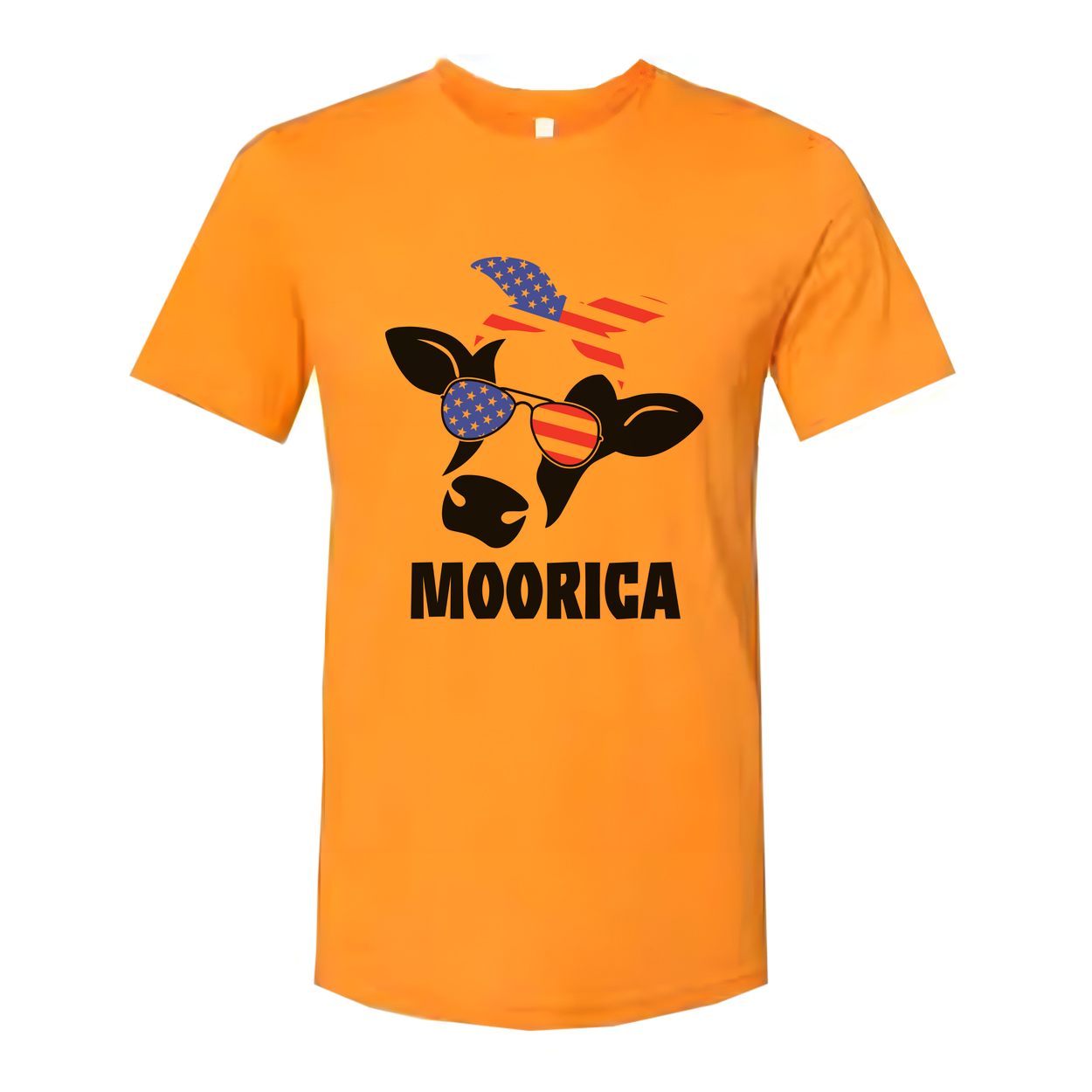 Moorica Cow With American Flag Sunglasses Graphic T Shirt For Men Women Unisex Patriotic Apparel