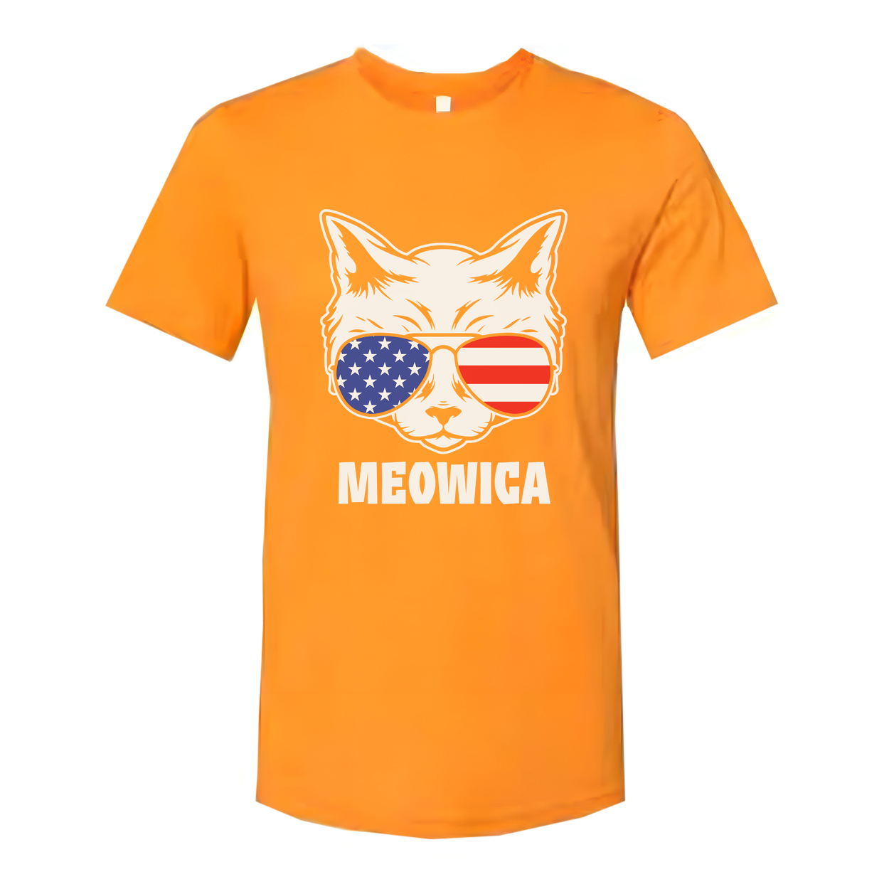 Meowica American Flag Sunglasses Cat Graphic Unisex Short Sleeve Tee With Bold Print