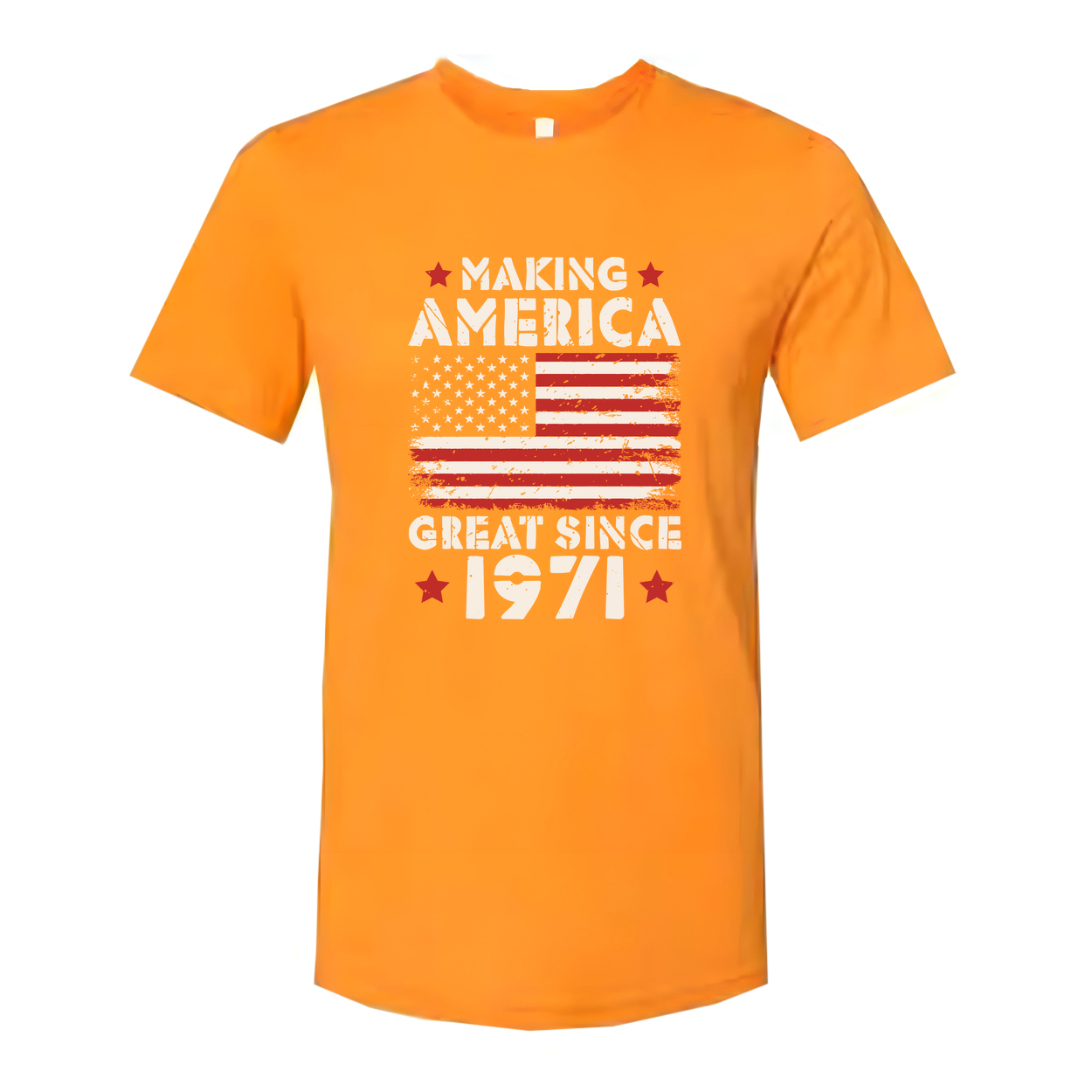 Unisex T Shirt With Distressed American Flag Graphic And Making America Great Since 1971