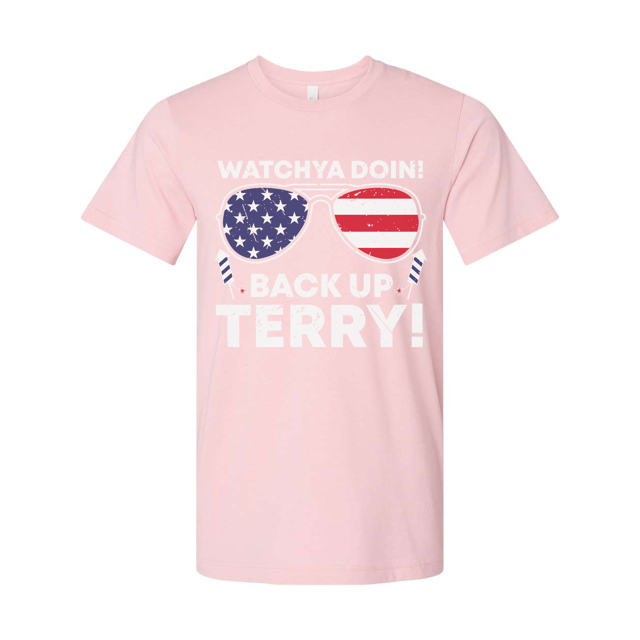 Unisex Patriotic Graphic Tee With Star Spangled Sunglasses and Back Up Terry Text