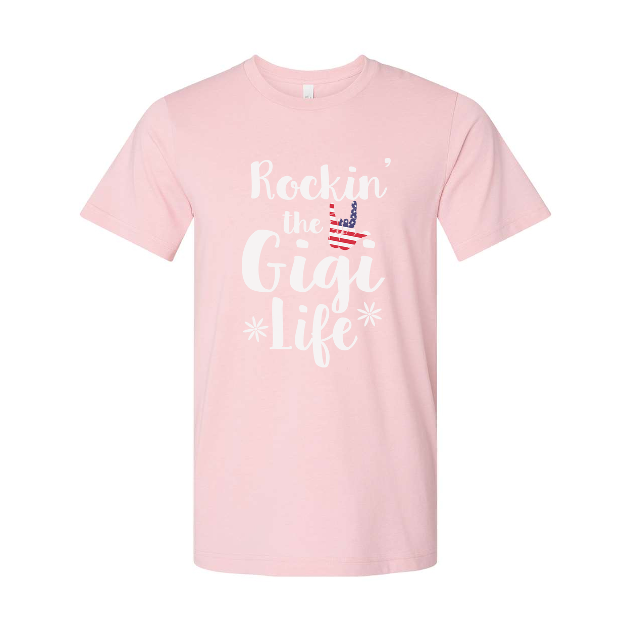 Unisex Graphic T Shirt Rockin' The GiGi Life With American Flag Hand Sign Design