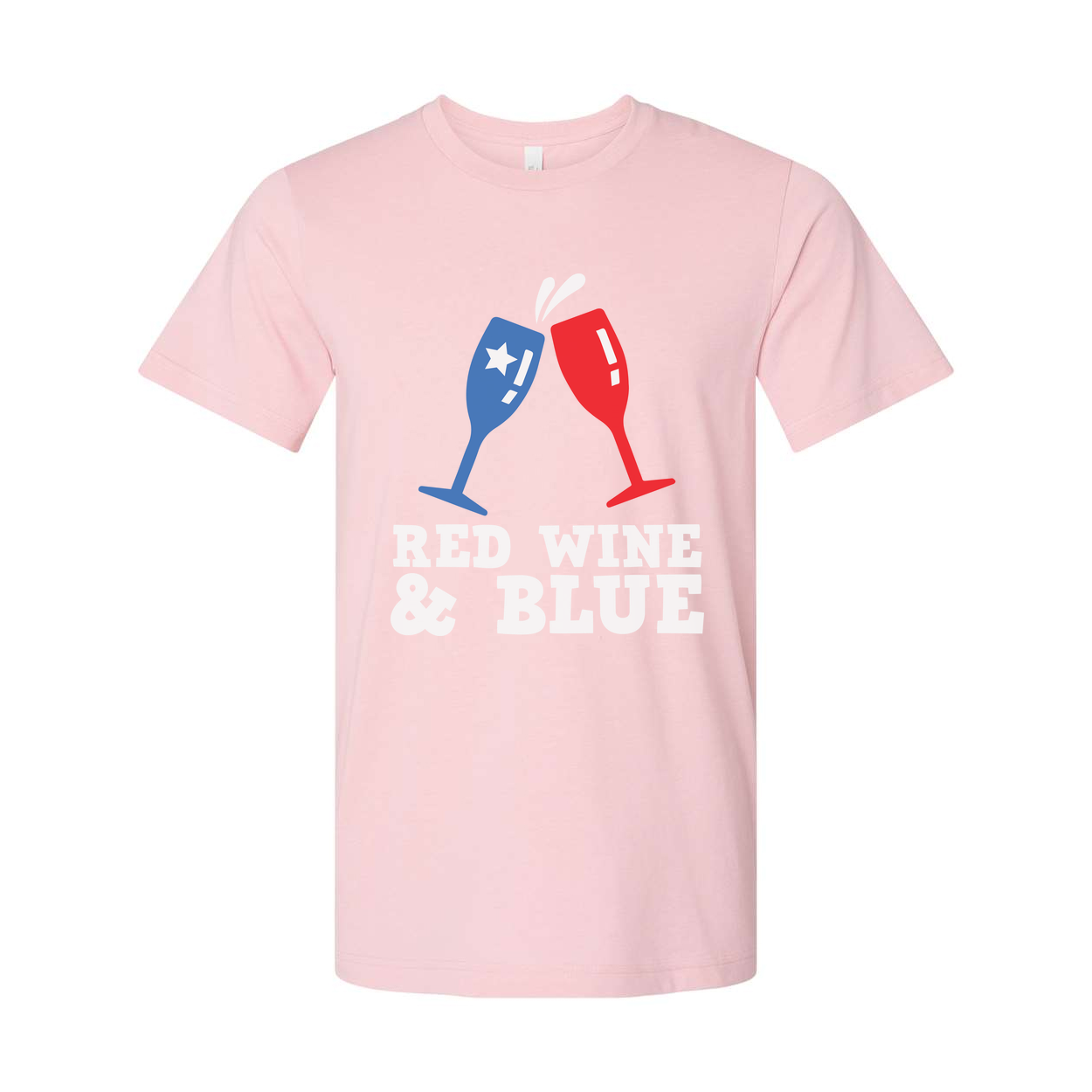 Red Wine And Blue Clinking Glasses Graphic Tee For Unisex Adults Patriotic Celebration Design