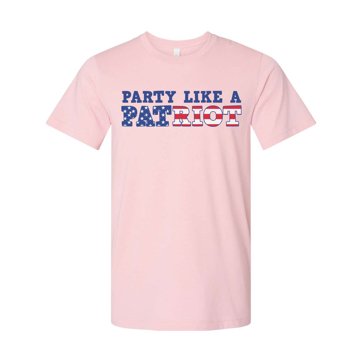 Unisex Short Sleeve Graphic Tee Featuring Party Like A Patriot With Stars And Stripes Lettering