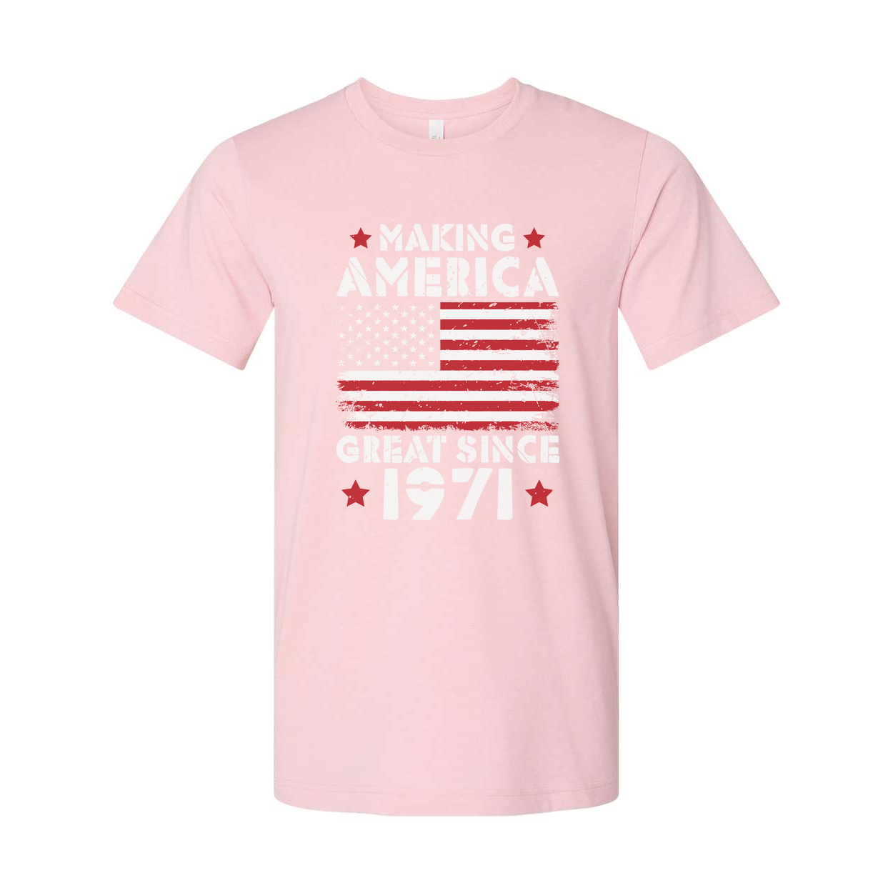 Unisex T Shirt With Distressed American Flag Graphic And Making America Great Since 1971