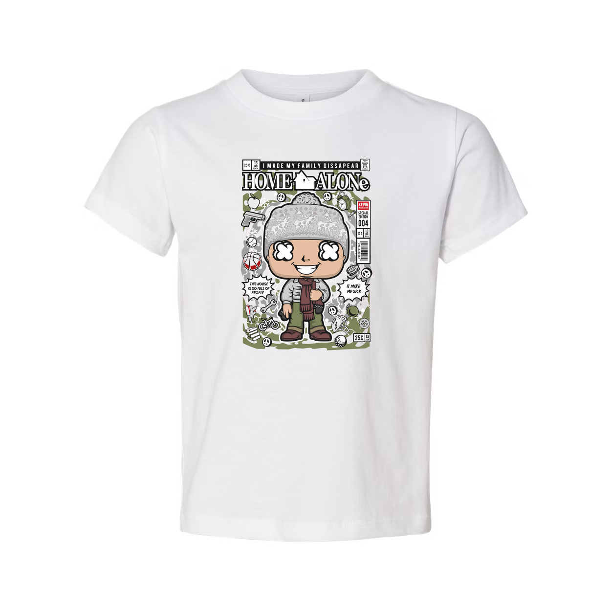 Home Alone Kevin Cartoon Graphic Tee Unisex Casual Shirt With Comic Cover Design