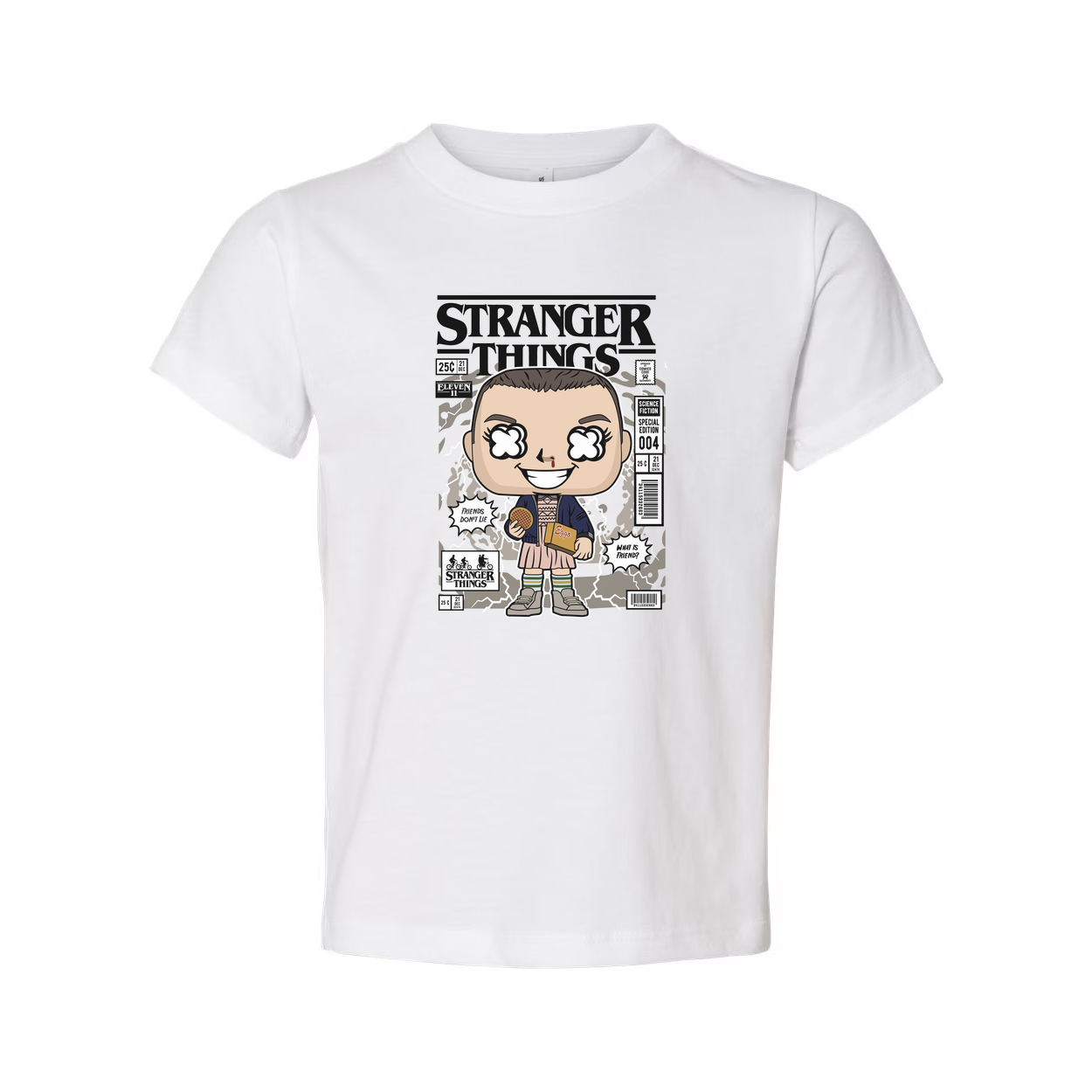 Stranger Things Eleven With Eggos Cartoon Graphic Unisex T Shirt Vintage Style Pop Culture Apparel