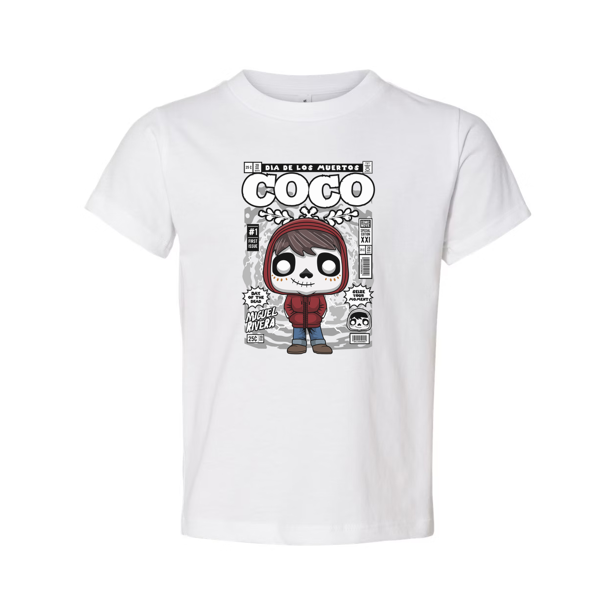 Unisex Graphic T-Shirt Featuring Coco Miguel Day Of The Dead Cartoon Illustration