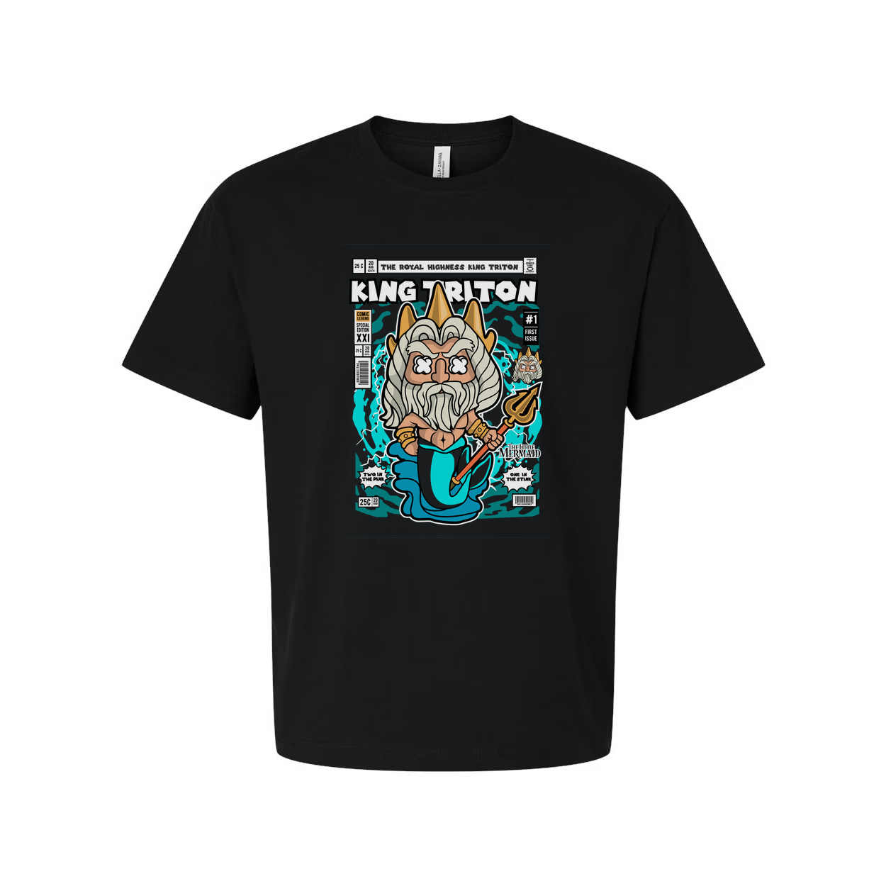 King Triton Comic Book Style Unisex T Shirt Featuring Trident Pose And Mermaid Themed Artwork