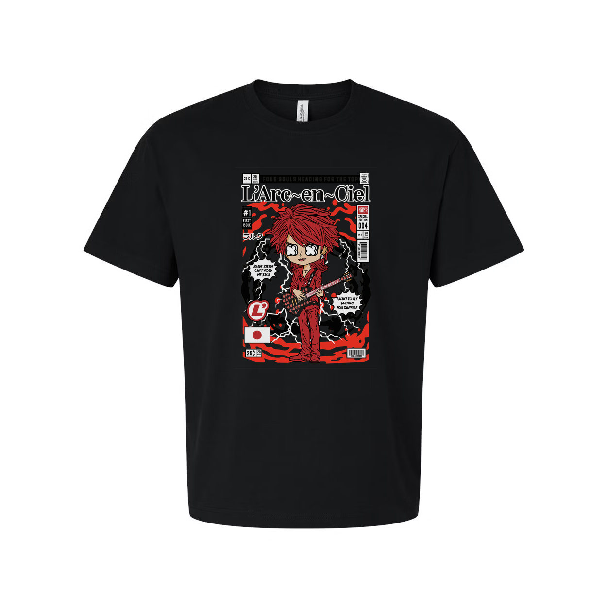 Hyde L Arc En Ciel Unisex Graphic Tee Featuring Manga Style Cover Art And Red Guitar
